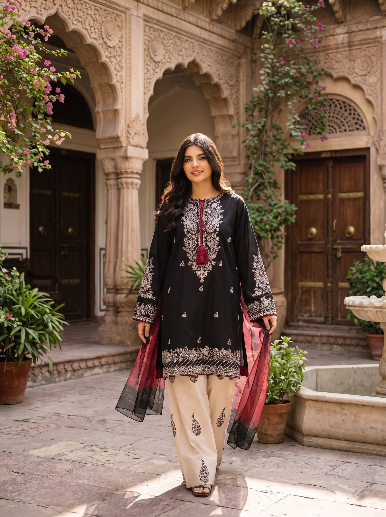 Gul bano Ethnic Pure Dhanak 3-Piece Embroidered Dress with Pashmina Wool Shawl