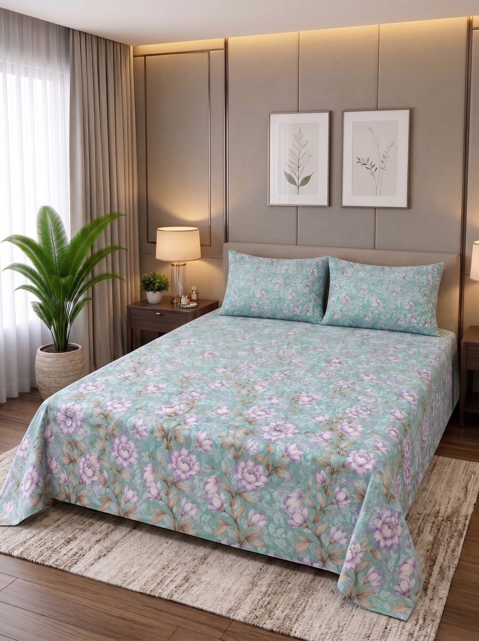 Premium Cotton King Size Bedsheet Set with 2 Pillowcases – 3 Piece Bedding Set