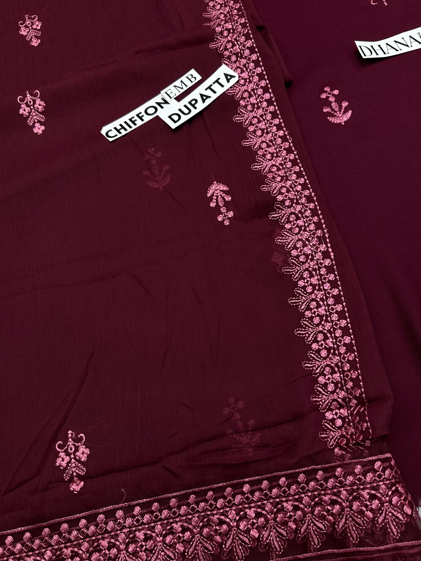Plum Charm 3-Piece Dhanak Embroidered Suit with Chiffon Embroidered Dupatta Image 5