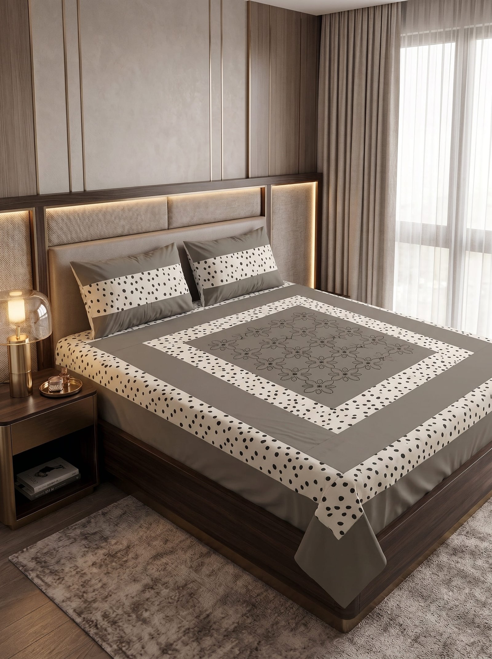 King Size Cotton Patchwork Bedsheet – Embroidered & Panel Design