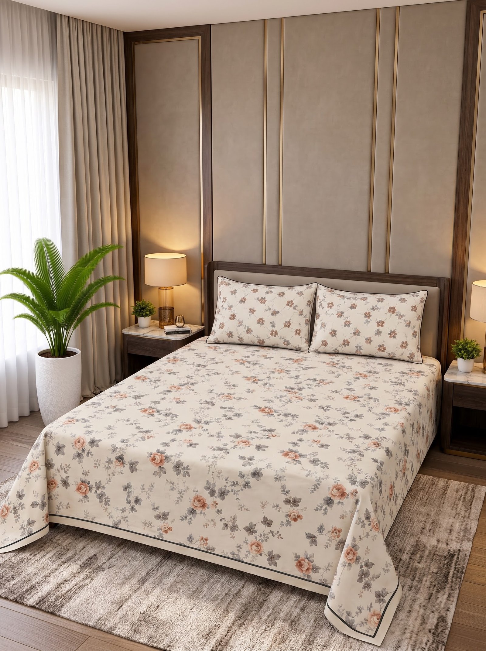 Premium Cotton King Size Bedsheet Set with 2 Pillowcases – 3 Piece Bedding Set