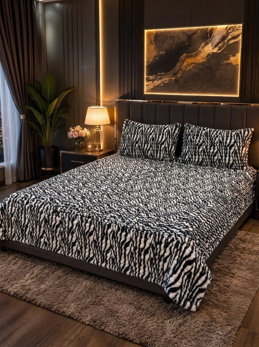 Puffy Winter Bedsheet – King Size | Soft & Cozy Printed Bedsheet with 2 Pillow Covers
