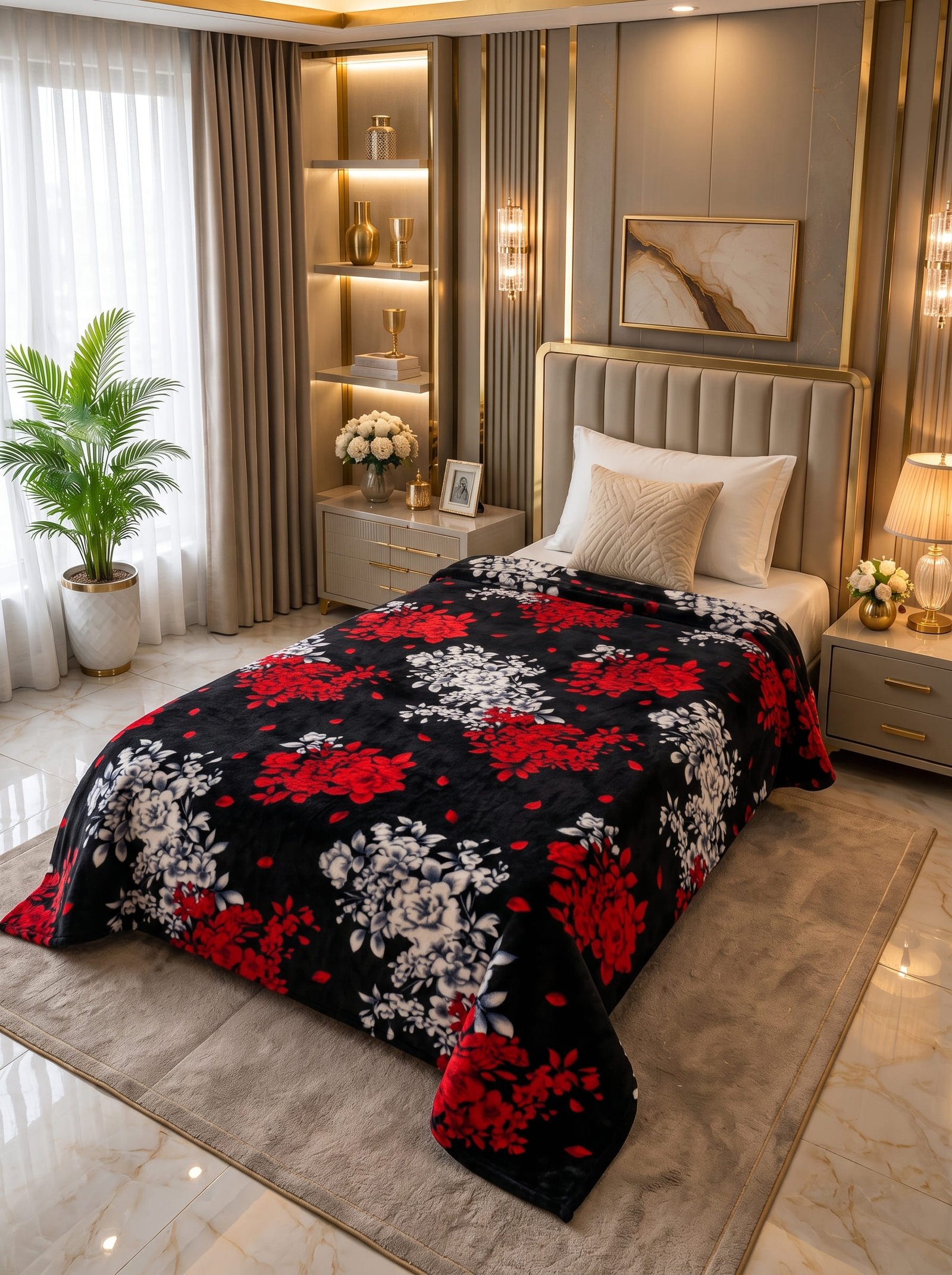Vintage Bloom Single Bed AC Blanket - Soft Fleece, Elegant Design