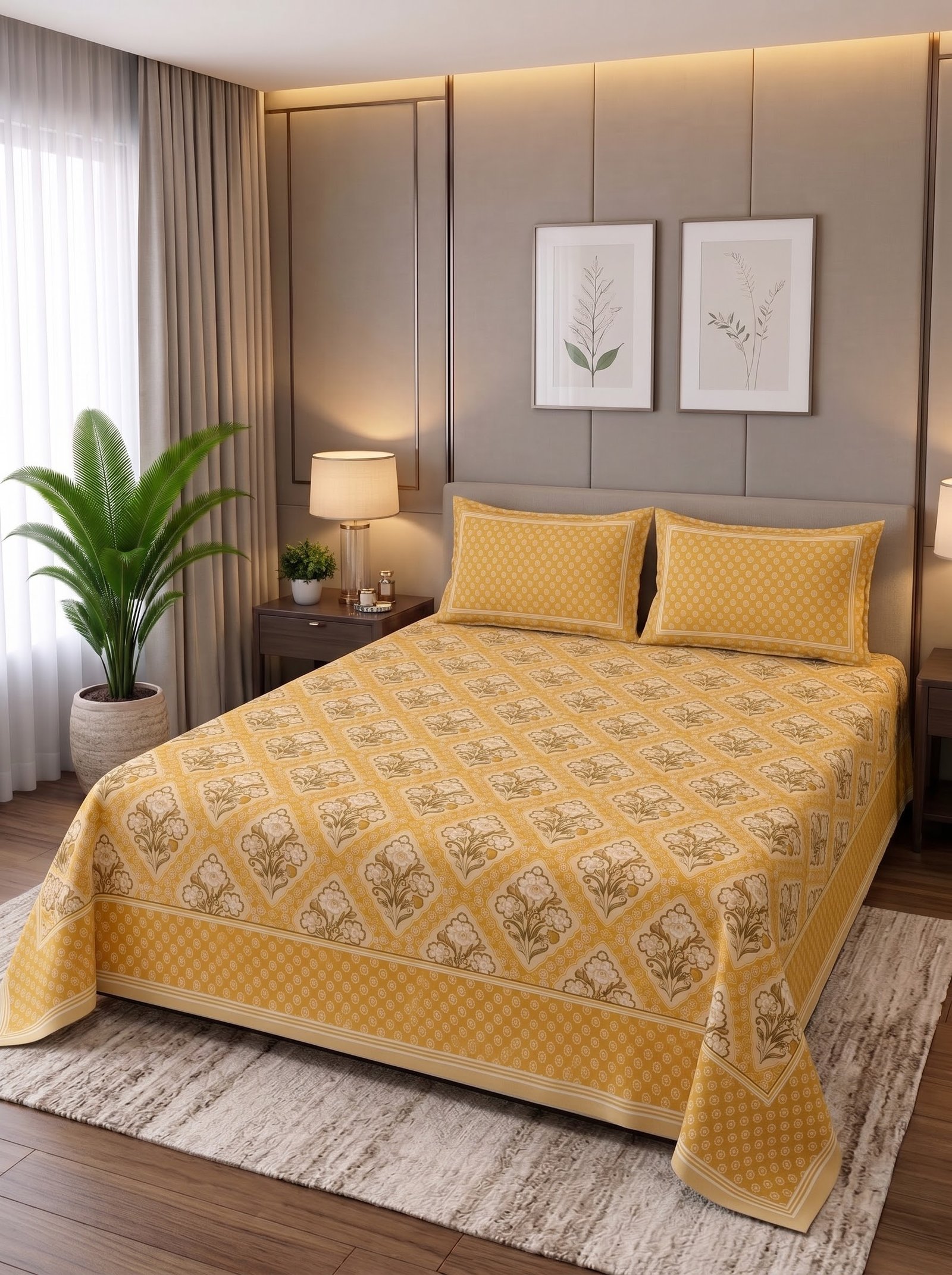 Premium Cotton King Size Bedsheet Set with 2 Pillowcases – 3 Piece Bedding Set