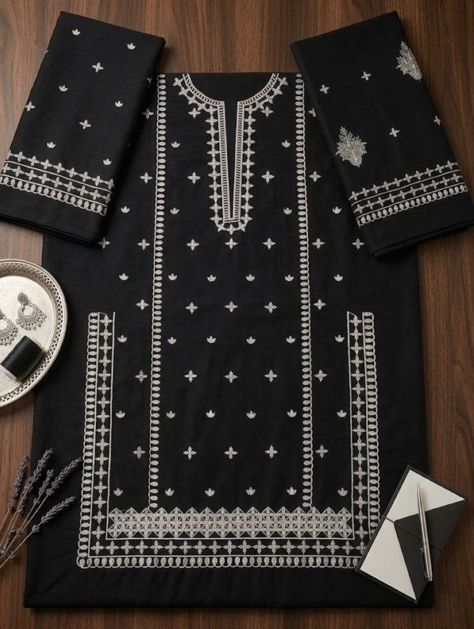 Black Bloom Premium Dhanak Embroidered 2-Piece Suit – Winter Collection 2026-27 Image 2