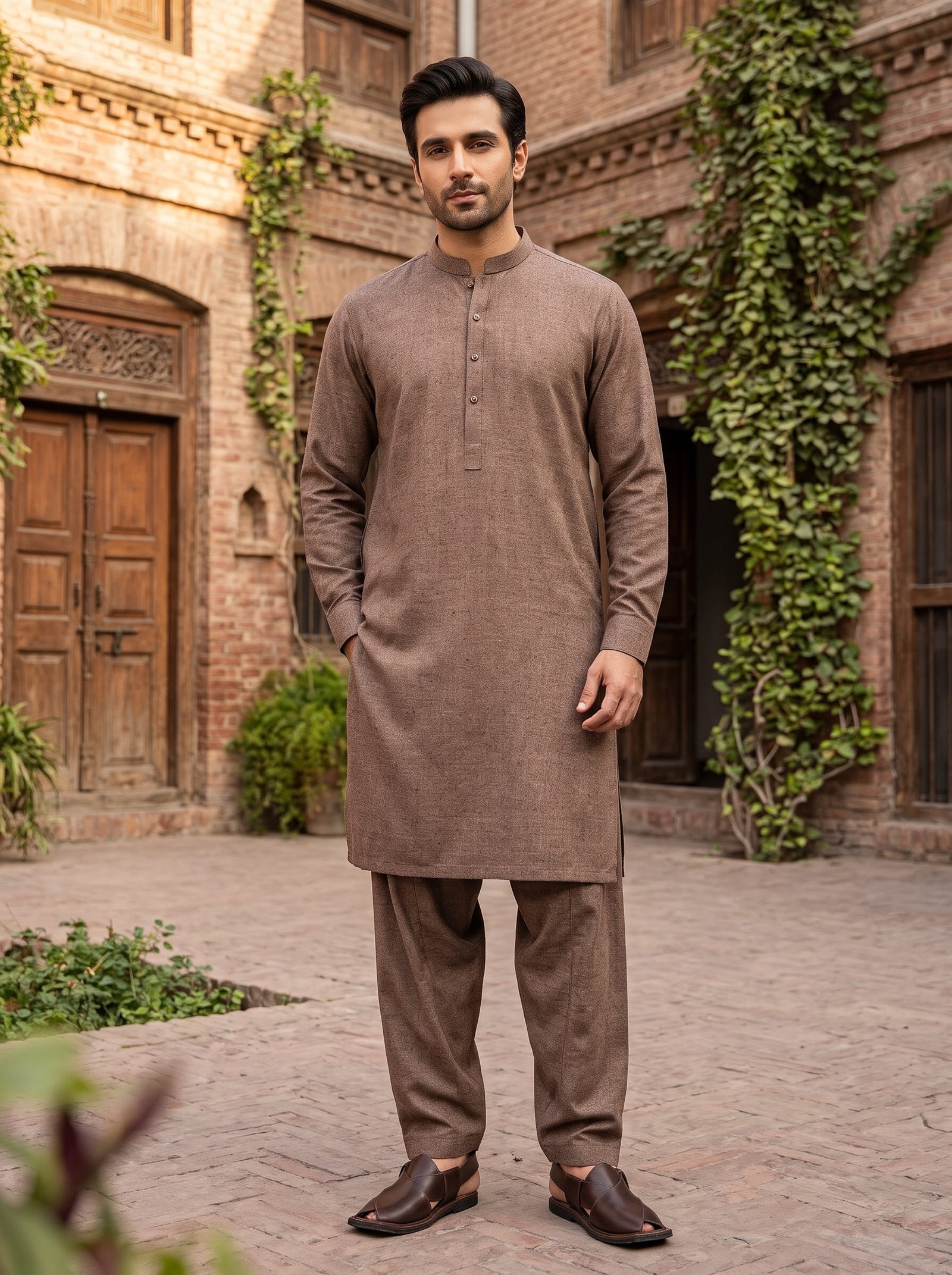 Mocha Beige Classic & VIP Khaddar Unstitched Men’s Winter Suit