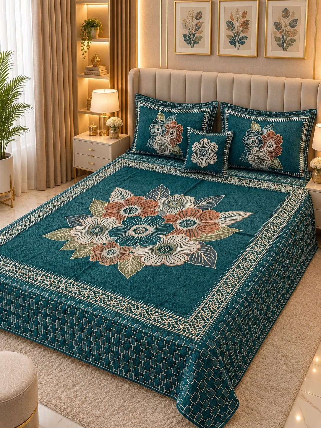 4 Piece King Size Velvet Jacquard Bedsheet Set – Premium Luxury Bedding Set