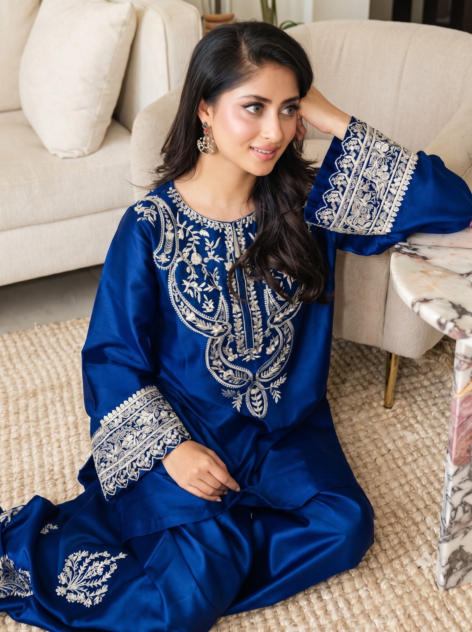 Imperial Blue Elegant Heavy Embroidered Silk 2-Piece Unstitched Suit