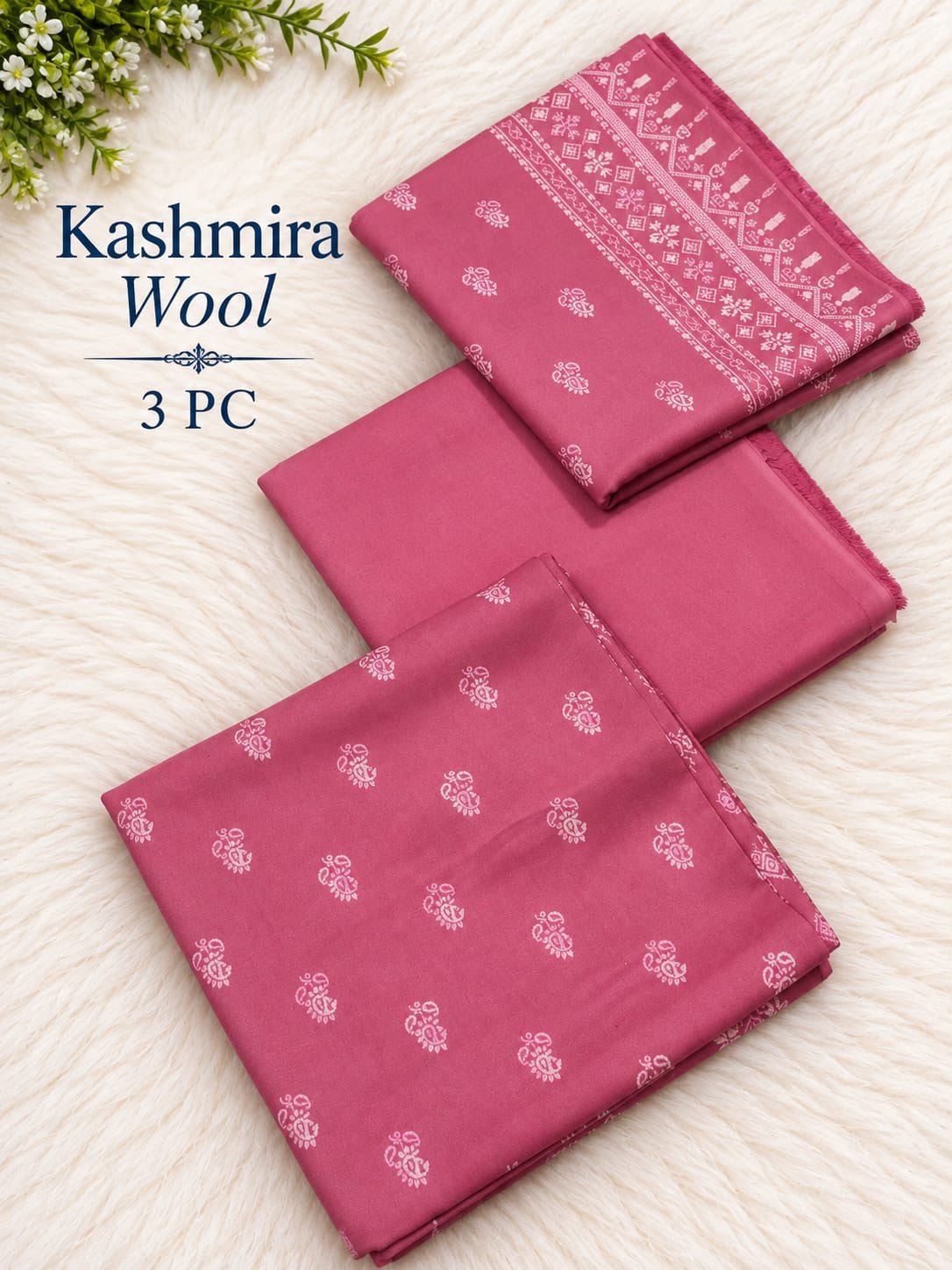 Pink Printed Kashmira Wool Marina 3 Piece Image 2