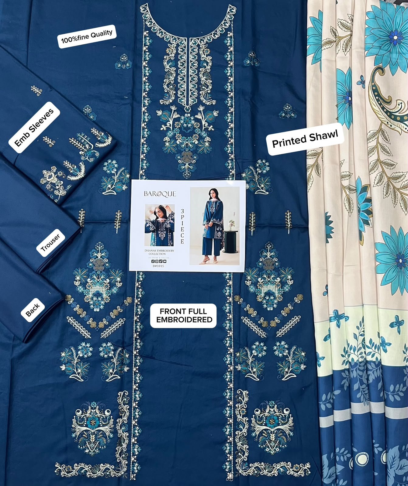 Rang-e-Neelem | Premium Dhanak 3PC Embroidered Winter Suit Image 2