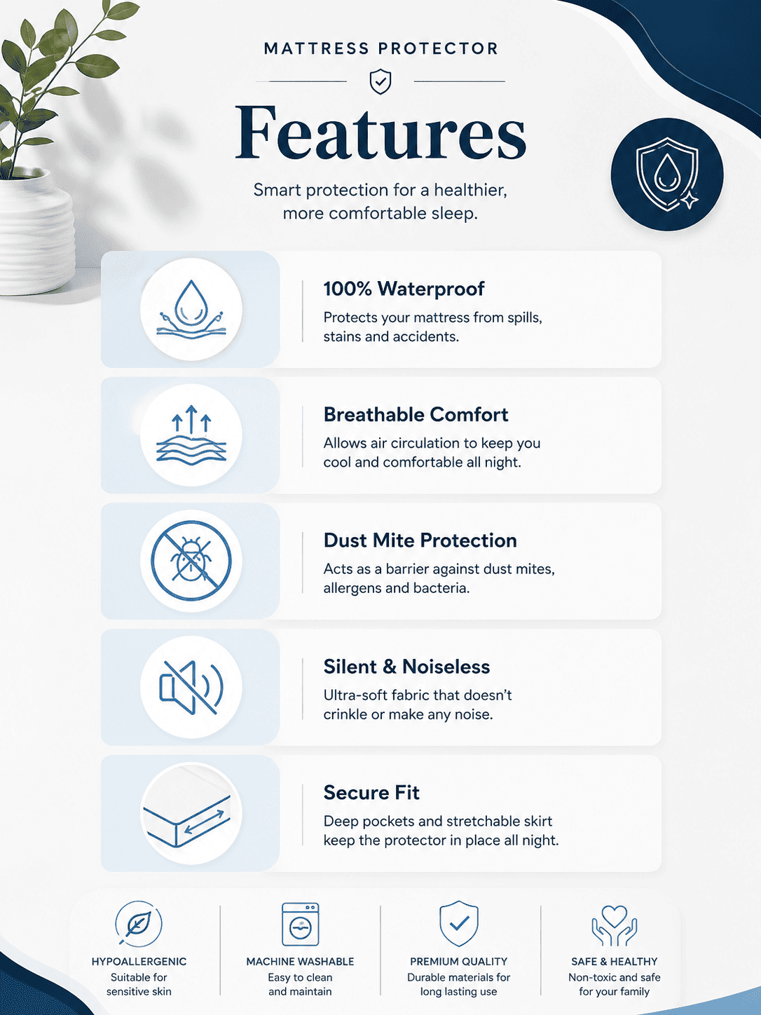 Teal Micro Fitted Waterproof Mattress Protector – Standard King Size Image 2
