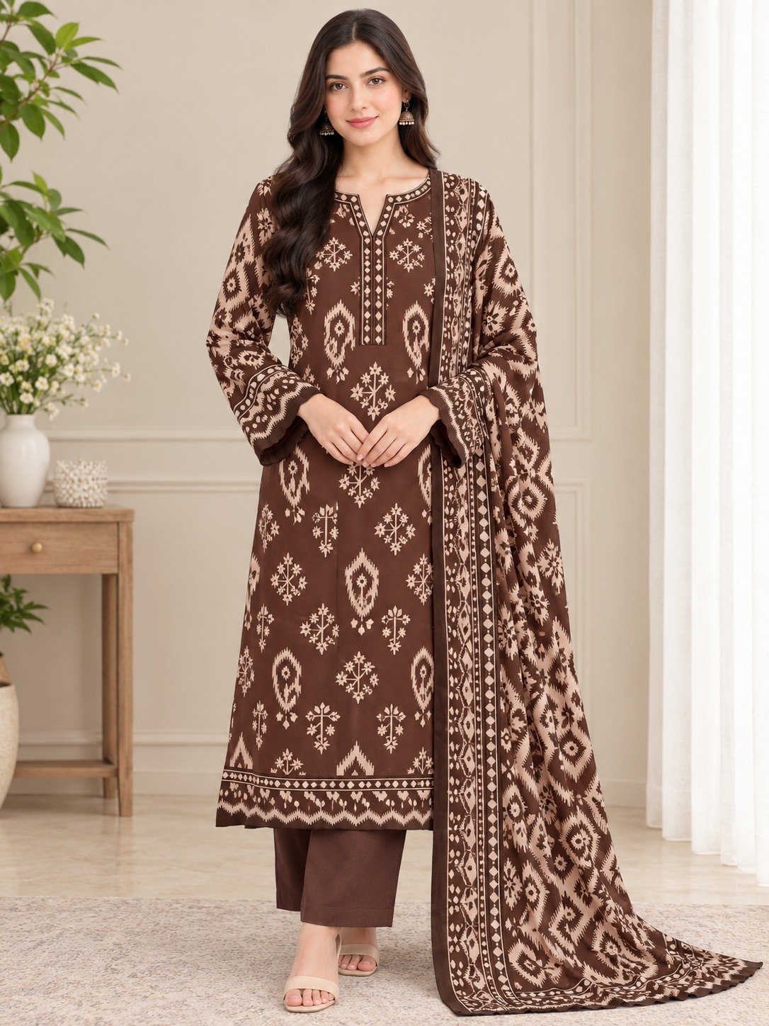 Cocoa Bloom 3 Piece Suit – Digital Printed Collection Bonanza