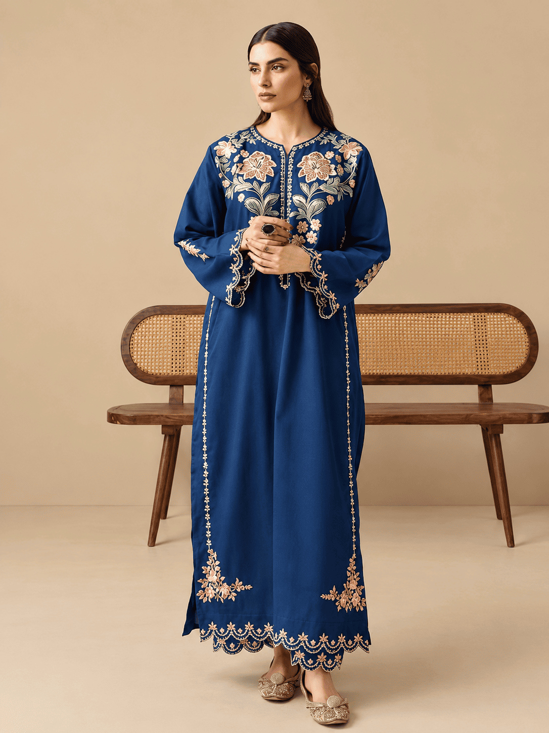 Midnight Blossom – Navy Blue Embroidered Dhanak 2PC