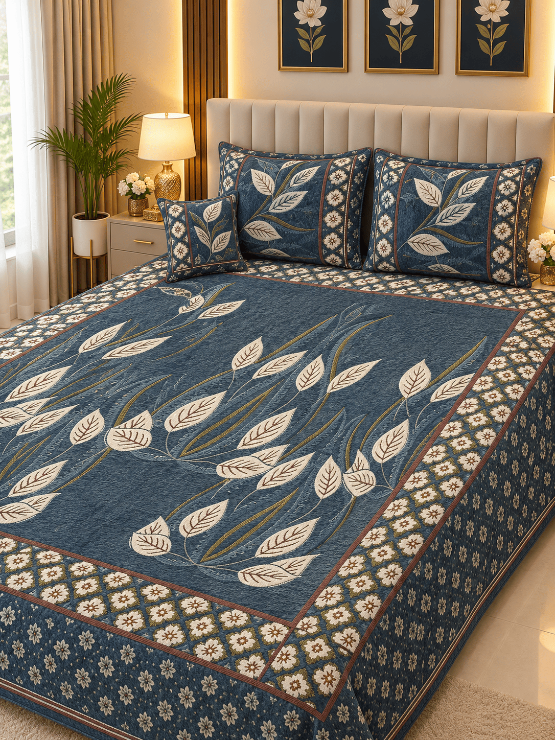 4 Piece King Size Velvet Jacquard Bedsheet Set – Premium Luxury Bedding Set
