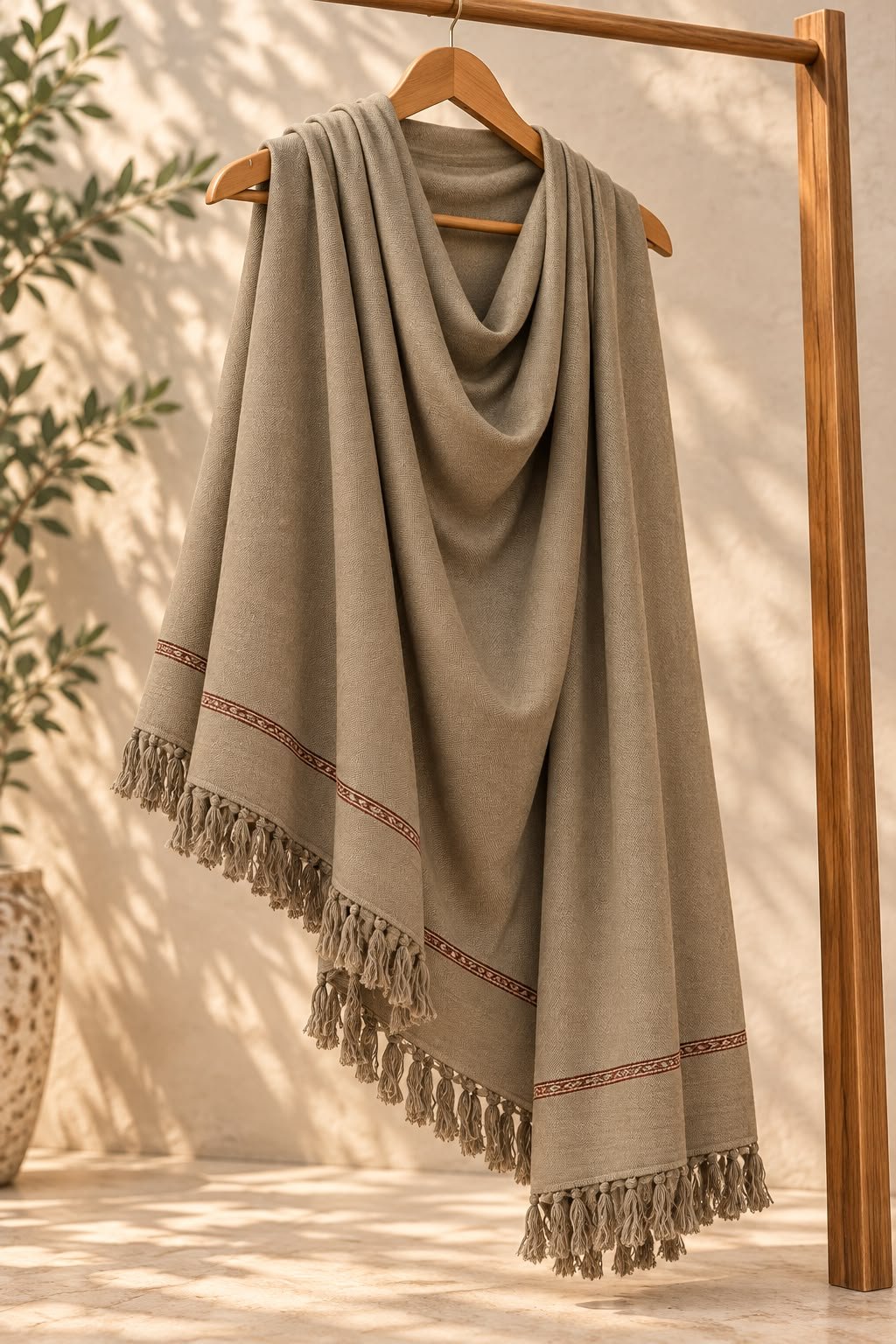 Mushroom Beige Premium Soft Wool Ready-to-Wear Winter Shawl – 3 Yard Stitched Shawl