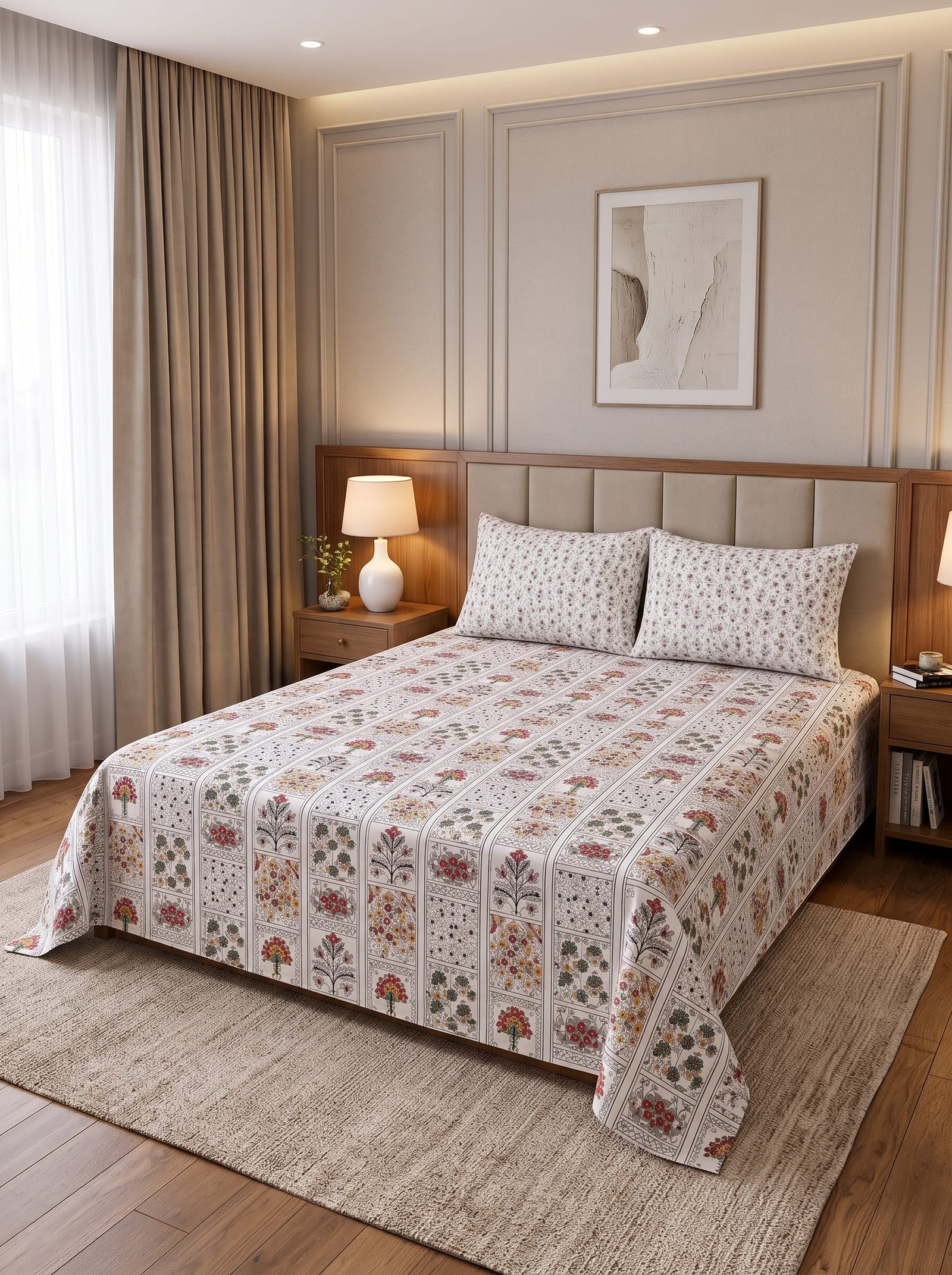 Premium Cotton King Size Bedsheet Set with 2 Pillowcases – 3 Piece Bedding Set