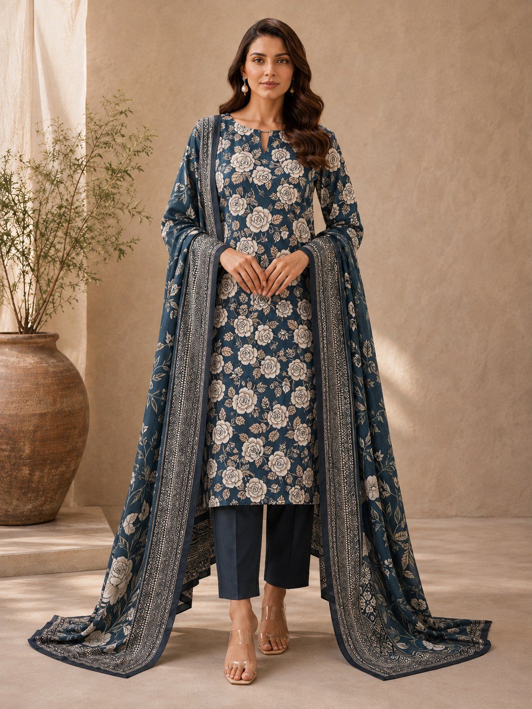 Emerald Bloom Linen 3 Piece Suit – Digital Printed Collection Bonanza