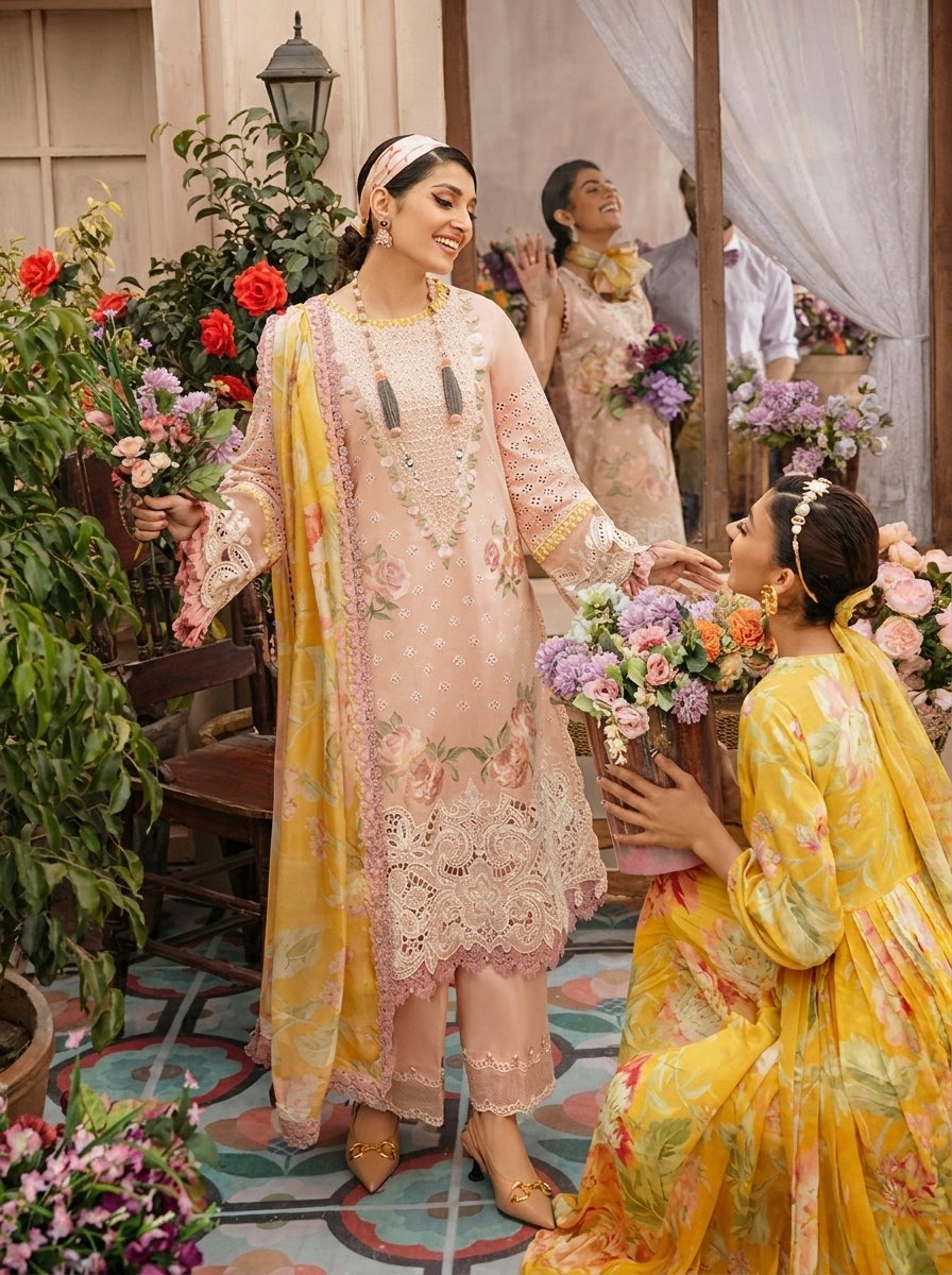 Mushq Ethnic Pure Dhanak 3-Piece Embroidered Dress with Pashmina Wool Shawl Image 2