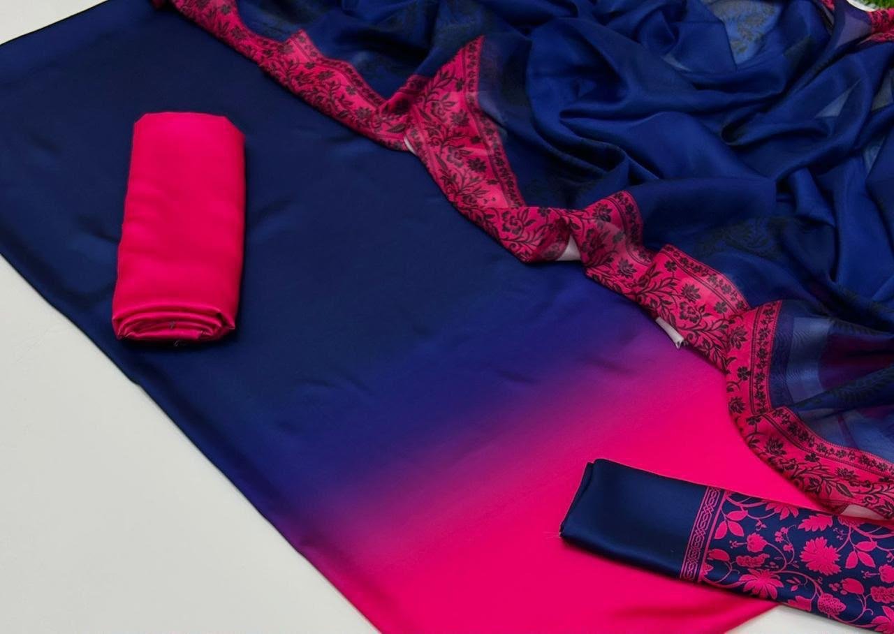Royal Blue & Magneta Digital Printed Silk 3 Piece Unstitched Suit 2026 | Premium Silk Collection Image 2