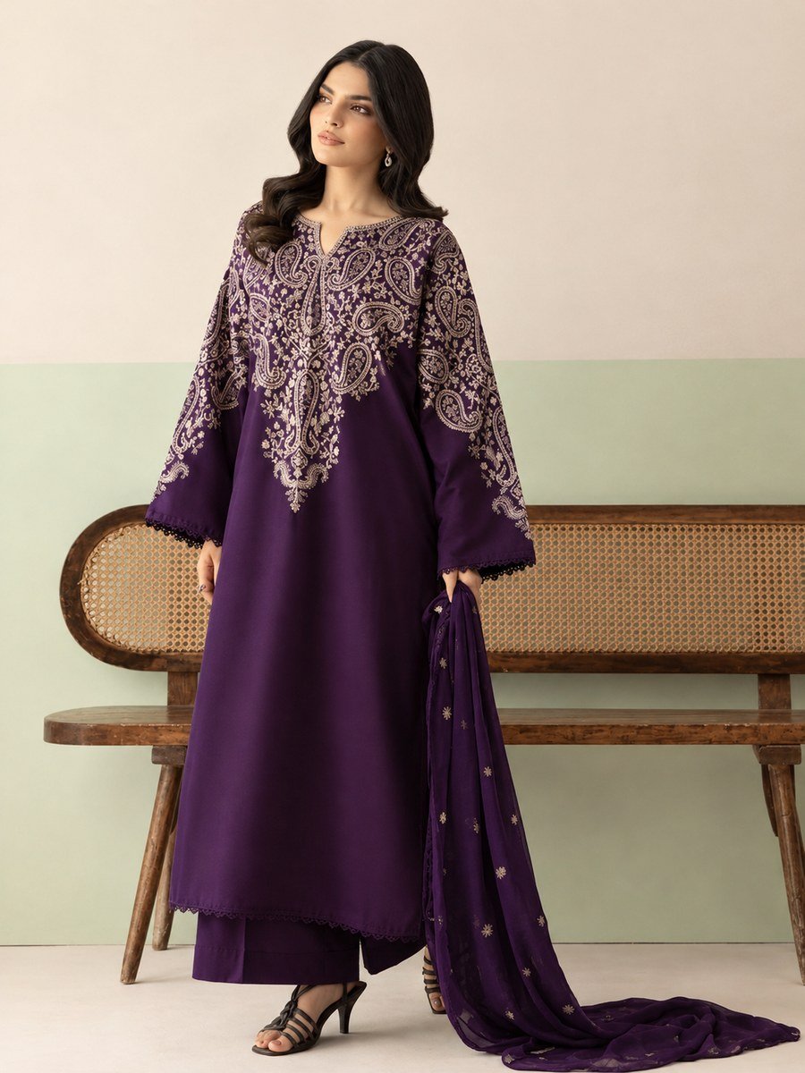 Purple Jazmin Airjet Dhanak Embroidered 3PC Suit