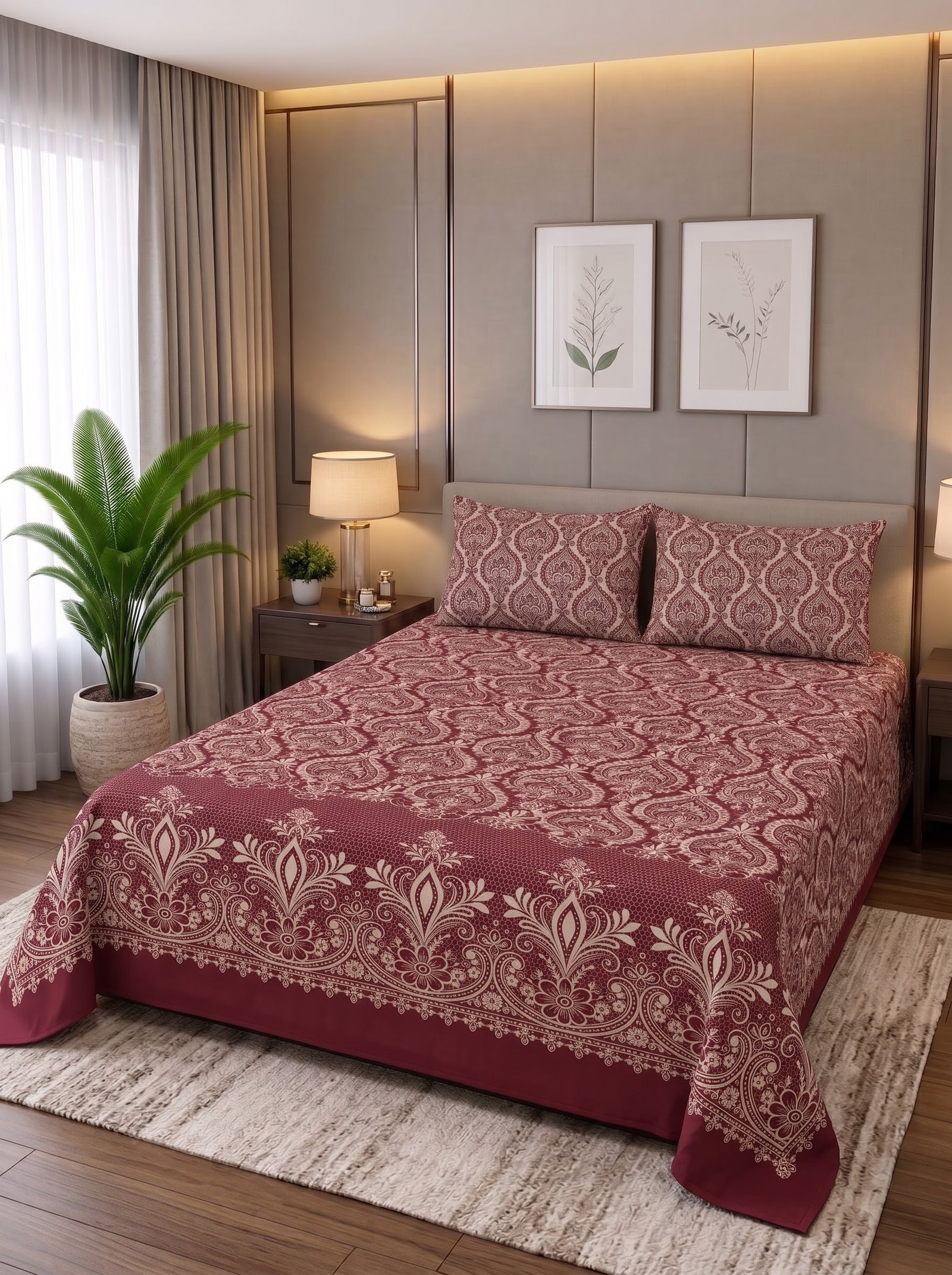 Premium Cotton King Size Bedsheet Set with 2 Pillowcases – 3 Piece Bedding Set
