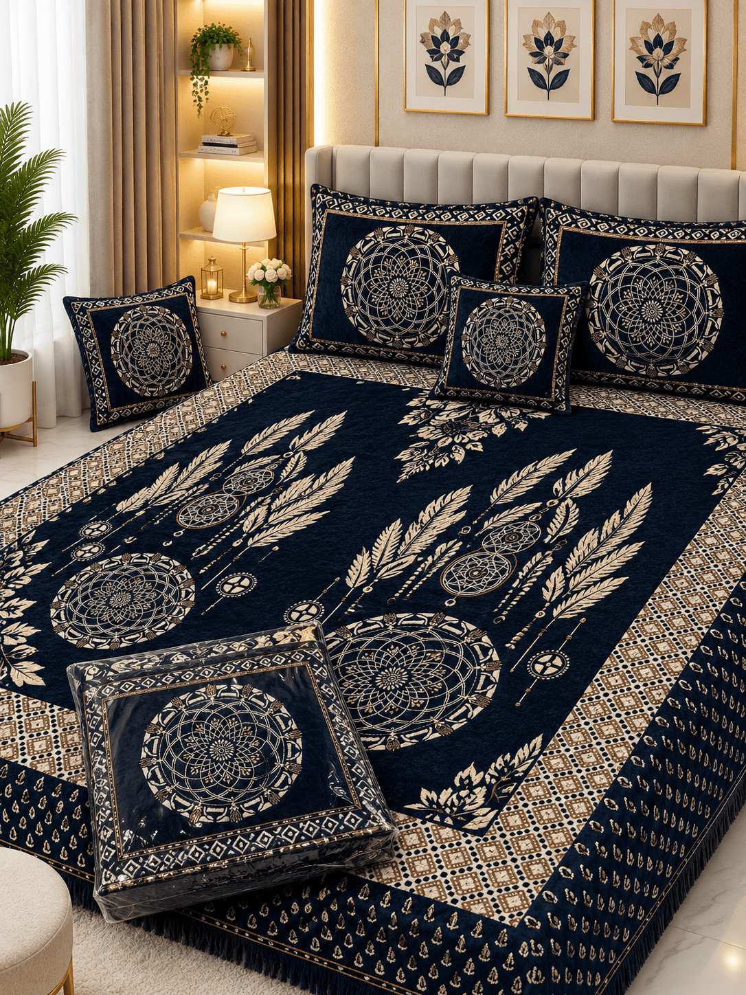 4 Piece King Size Velvet Jacquard Bedsheet Set – Premium Luxury Bedding Set