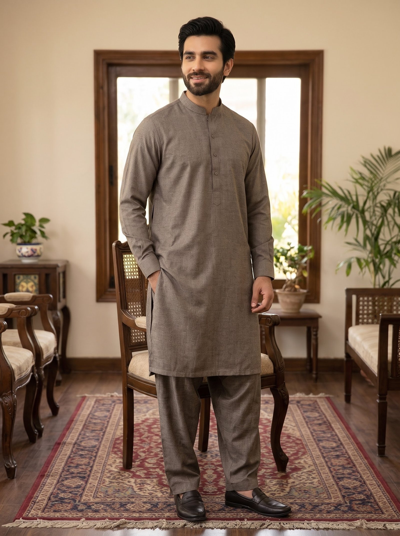 Sandy Mocha Classic & VIP Khaddar Unstitched Men’s Winter Suit