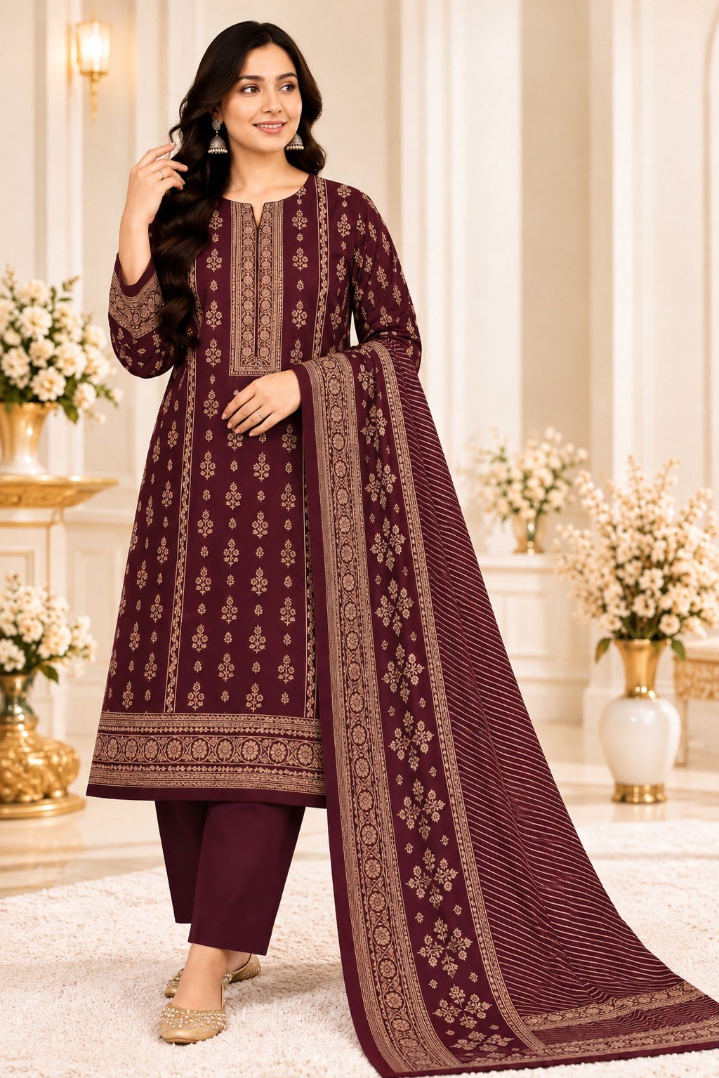 Maroon Kashmira Wool Marina 3 Piece