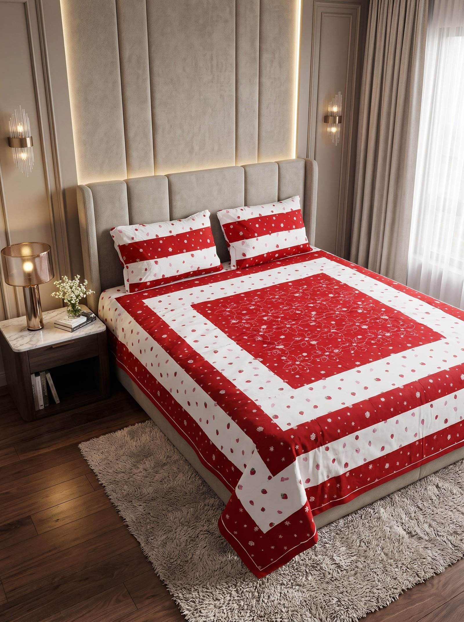 King Size Cotton Patchwork Bedsheet – Embroidered & Panel Design