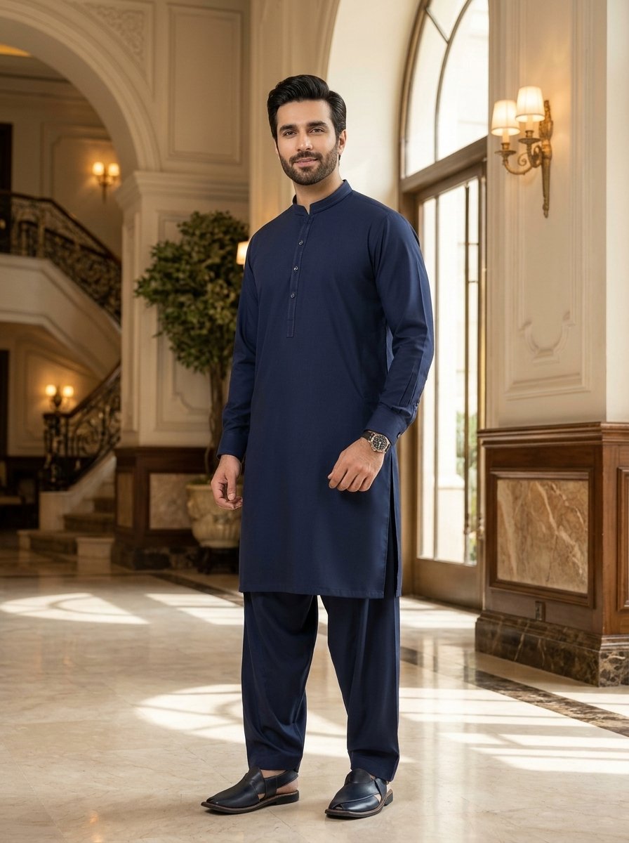 Warm Blue Men’s Tropical Wash & Wear Fabric – 4 Meter Unstitched Suit Image 2