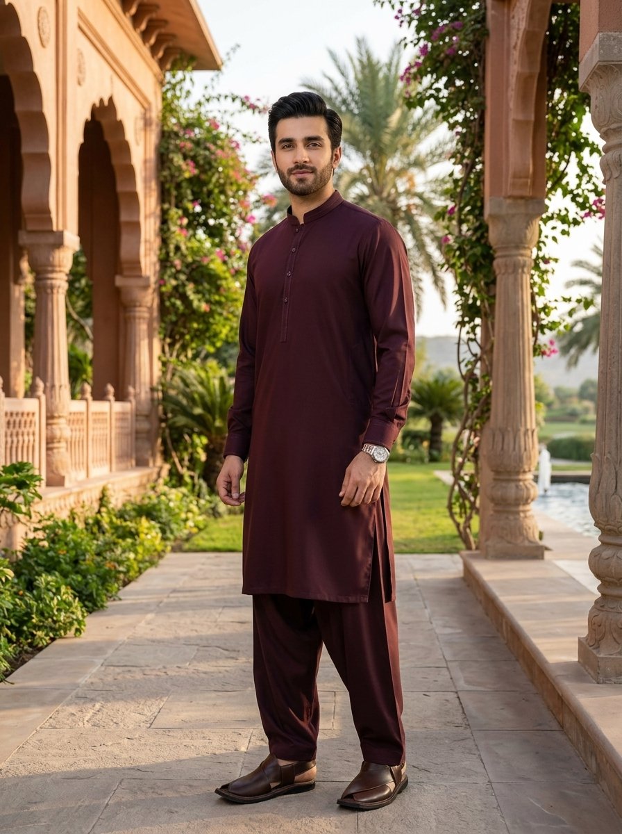 Burgundy Men’s Tropical Wash & Wear Fabric – 4 Meter Unstitched Suit