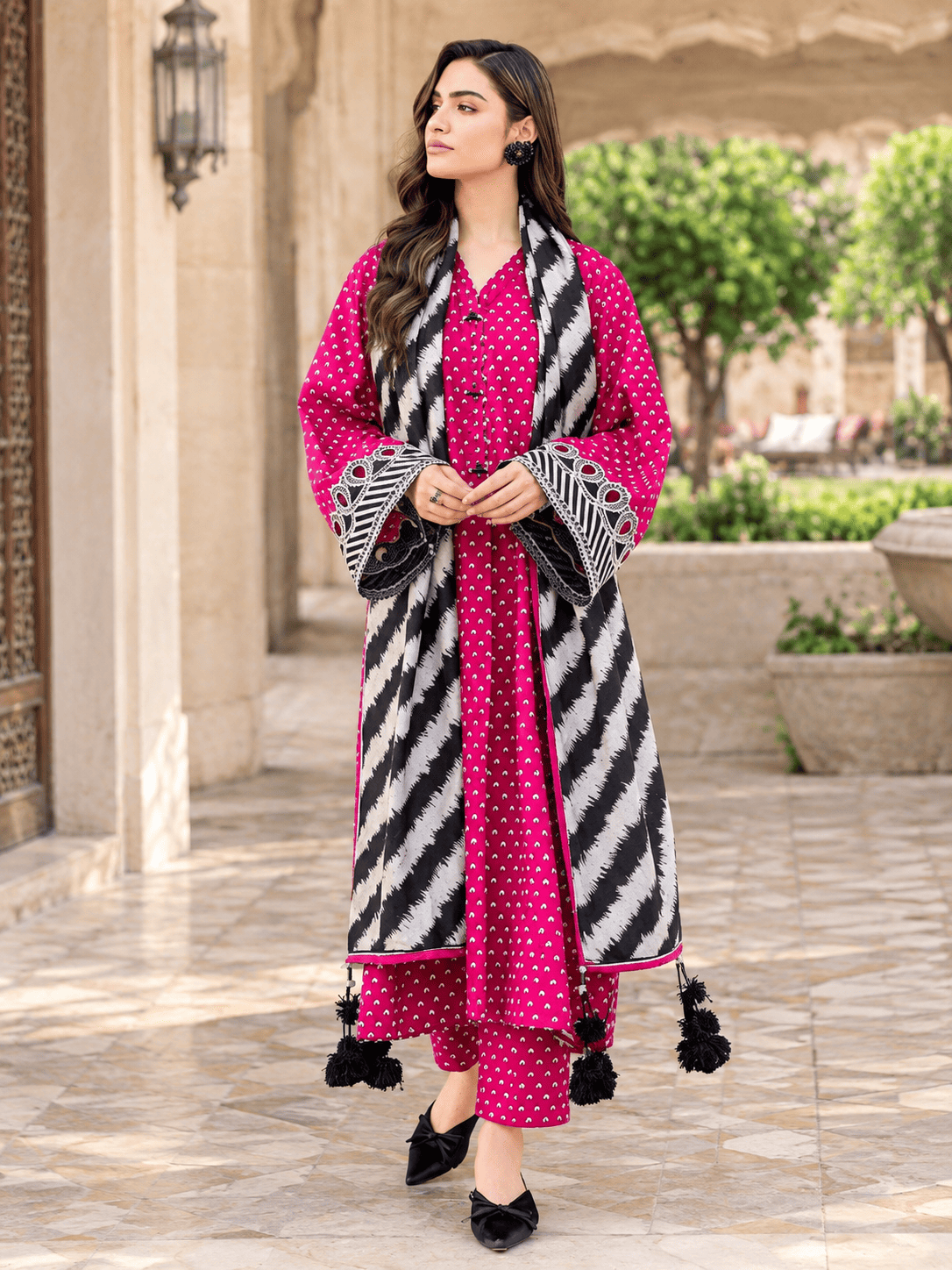 Royal Fuchsia Digital Printed Silk 3 Piece Unstitched Suit 2026 | Premium Silk Collection