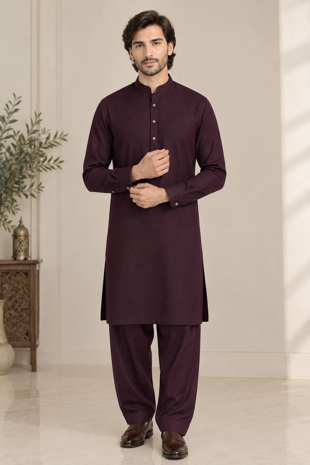 Burgundy Executive Wool – Unstitched Men’s Suit Image 2