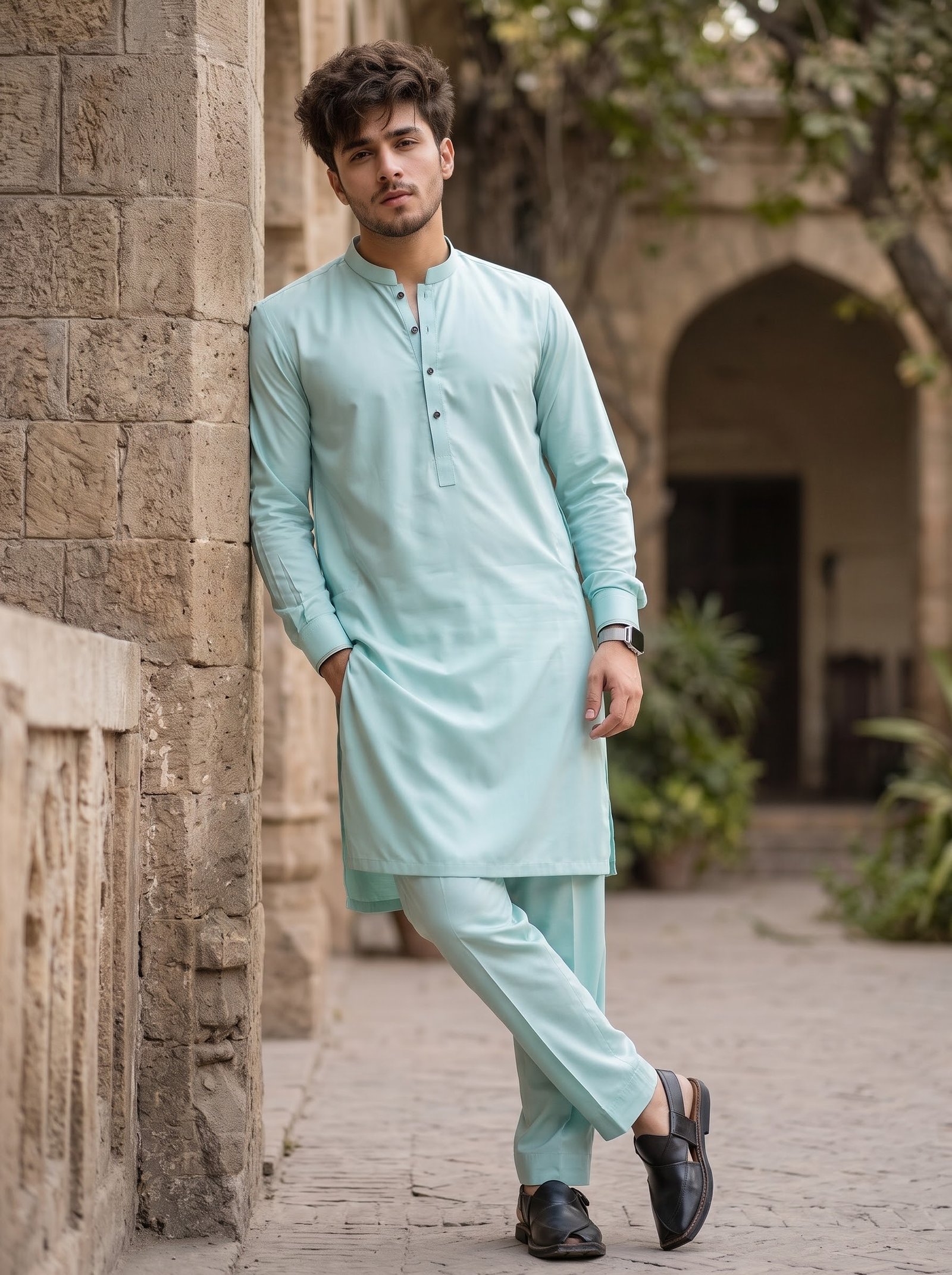 Pastle Aqua Premium Microfiber Wash & Wear Fabric for Men – 4 Meter Unstitched Suit | Image 1