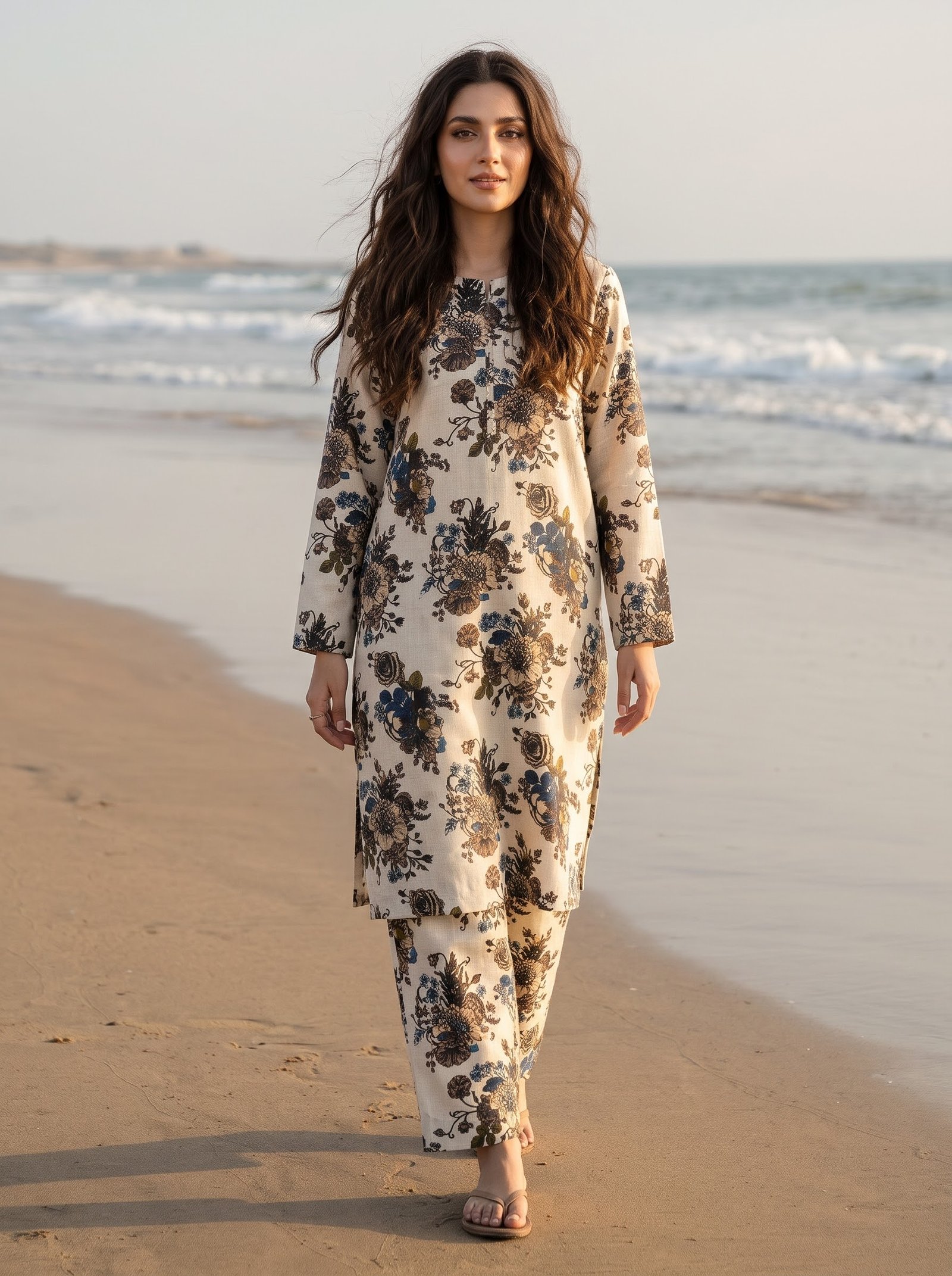 Artistic Flower Print Khaddar 2 Piece Suit – Digital Printed Winter Collection