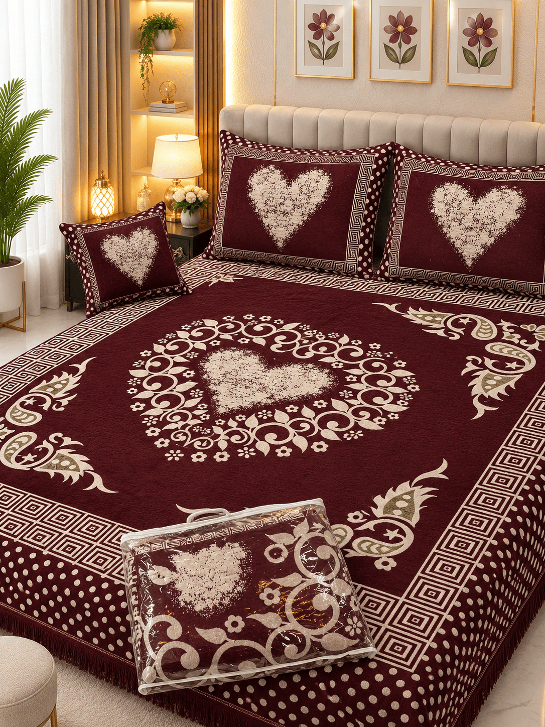4 Piece King Size Velvet Jacquard Bedsheet Set – Premium Luxury Bedding Set