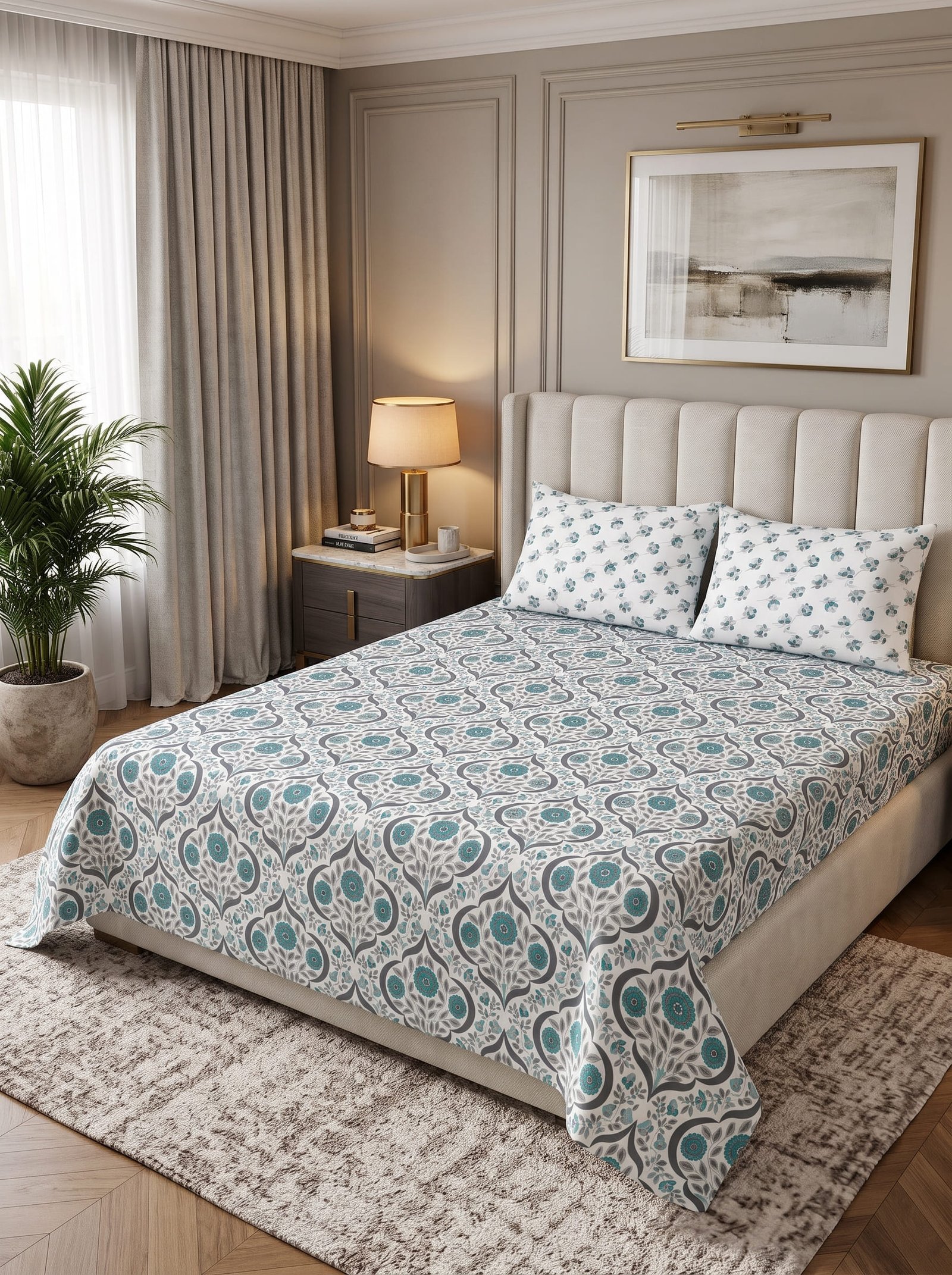 Premium Cotton King Size Bedsheet Set with 2 Pillowcases – 3 Piece Bedding Set