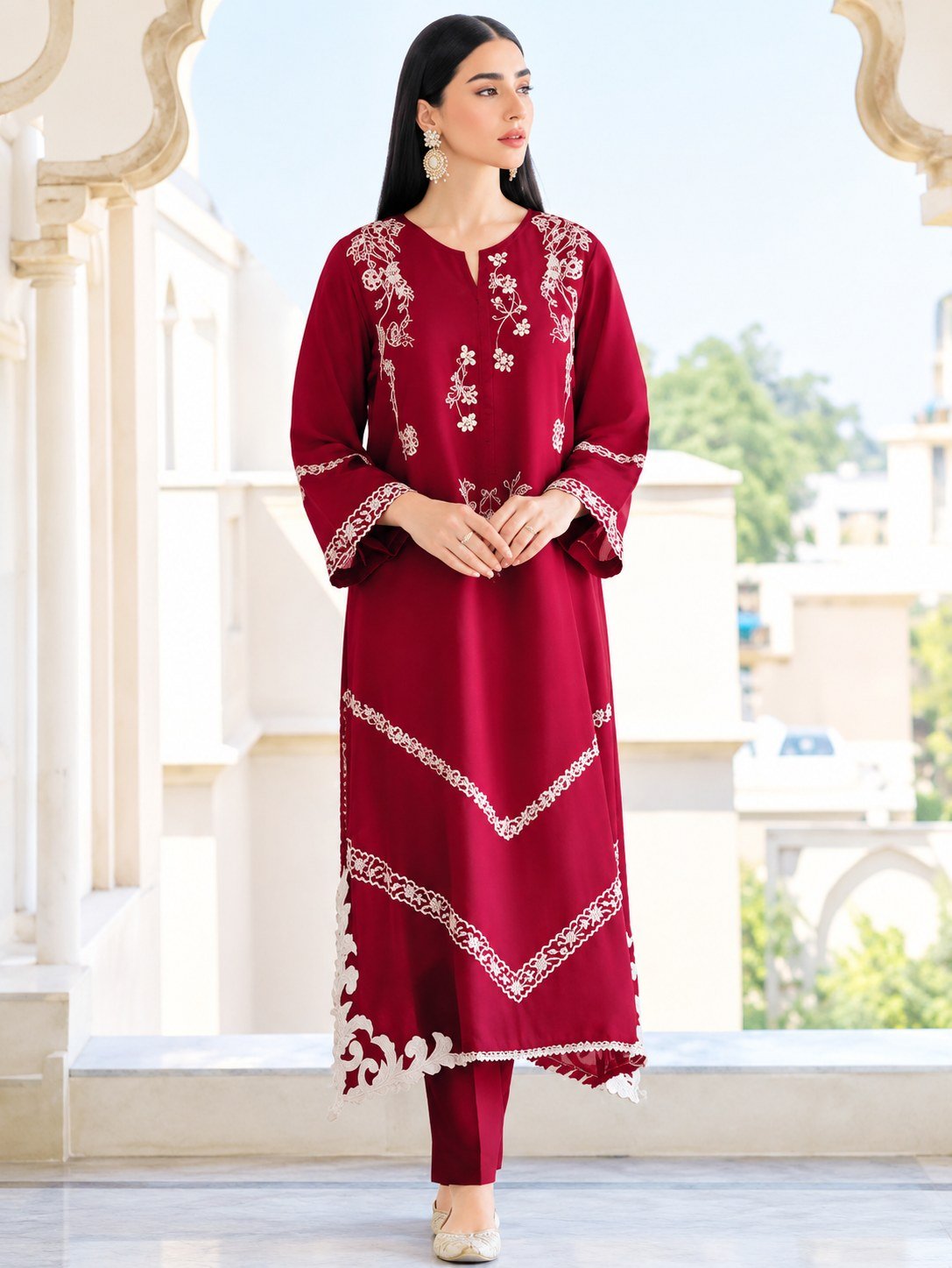 Warm Red Premium Dhanak Embroidered 2-Piece Suit – Winter Collection 2026-27