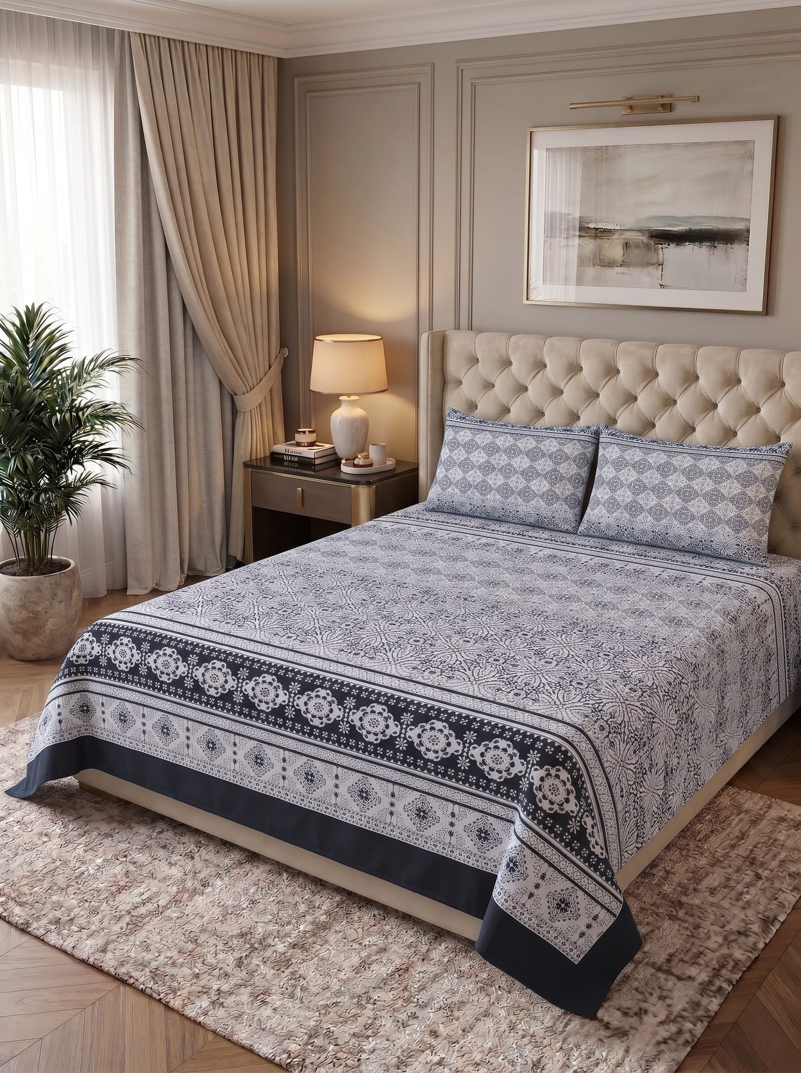 Premium Cotton King Size Bedsheet Set with 2 Pillowcases – 3 Piece Bedding Set