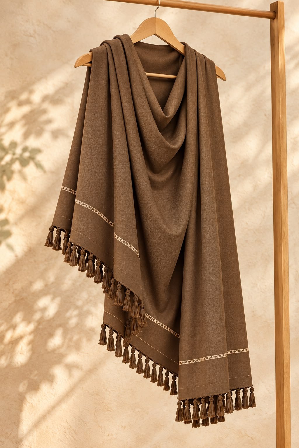 Caramel Premium Soft Wool Ready-to-Wear Winter Shawl – 3 Yard Stitched Shawl