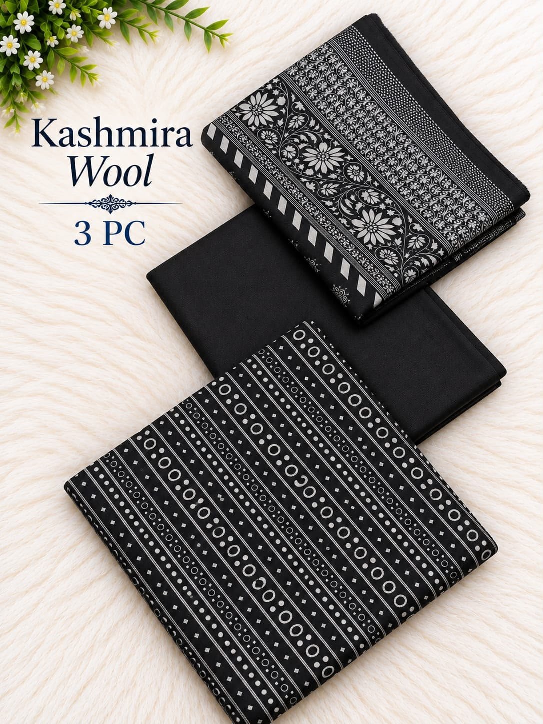 Black & White Printed Kashmira Wool Marina 3 Piece Image 2