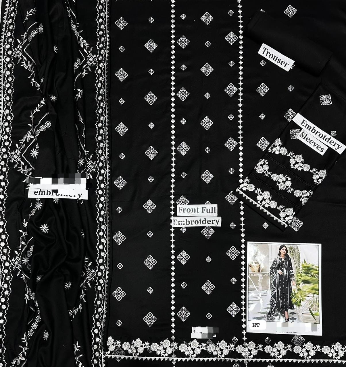 Black Berry Winter Dhanak Embroidered 3 Piece Suit with Heavy Embroidered Shawl Image 2