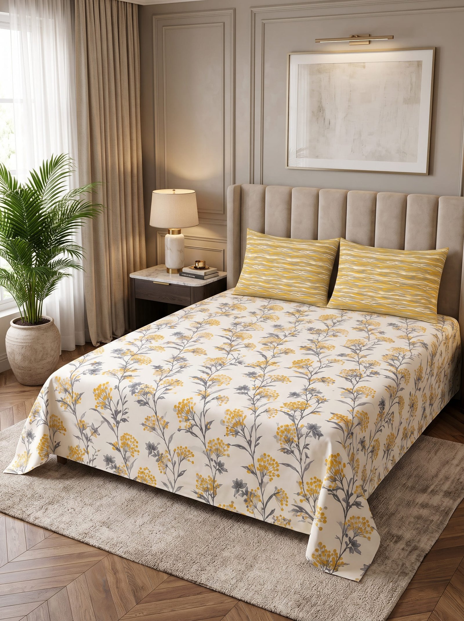 Premium Cotton King Size Bedsheet Set with 2 Pillowcases – 3 Piece Bedding Set