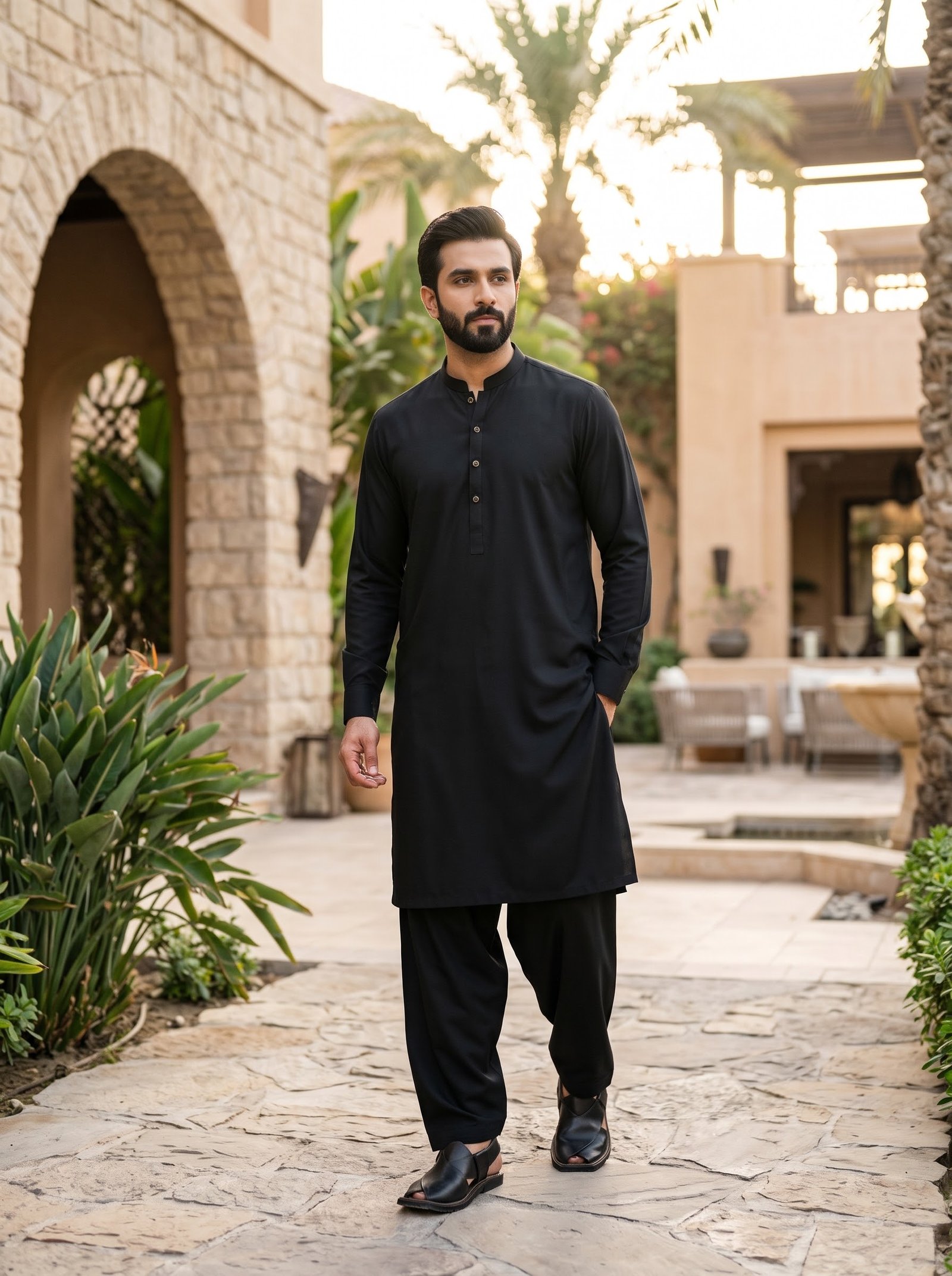 Black Wrinkle-Free Wash & Wear Fabric – 4 Meter Unstitched Suit