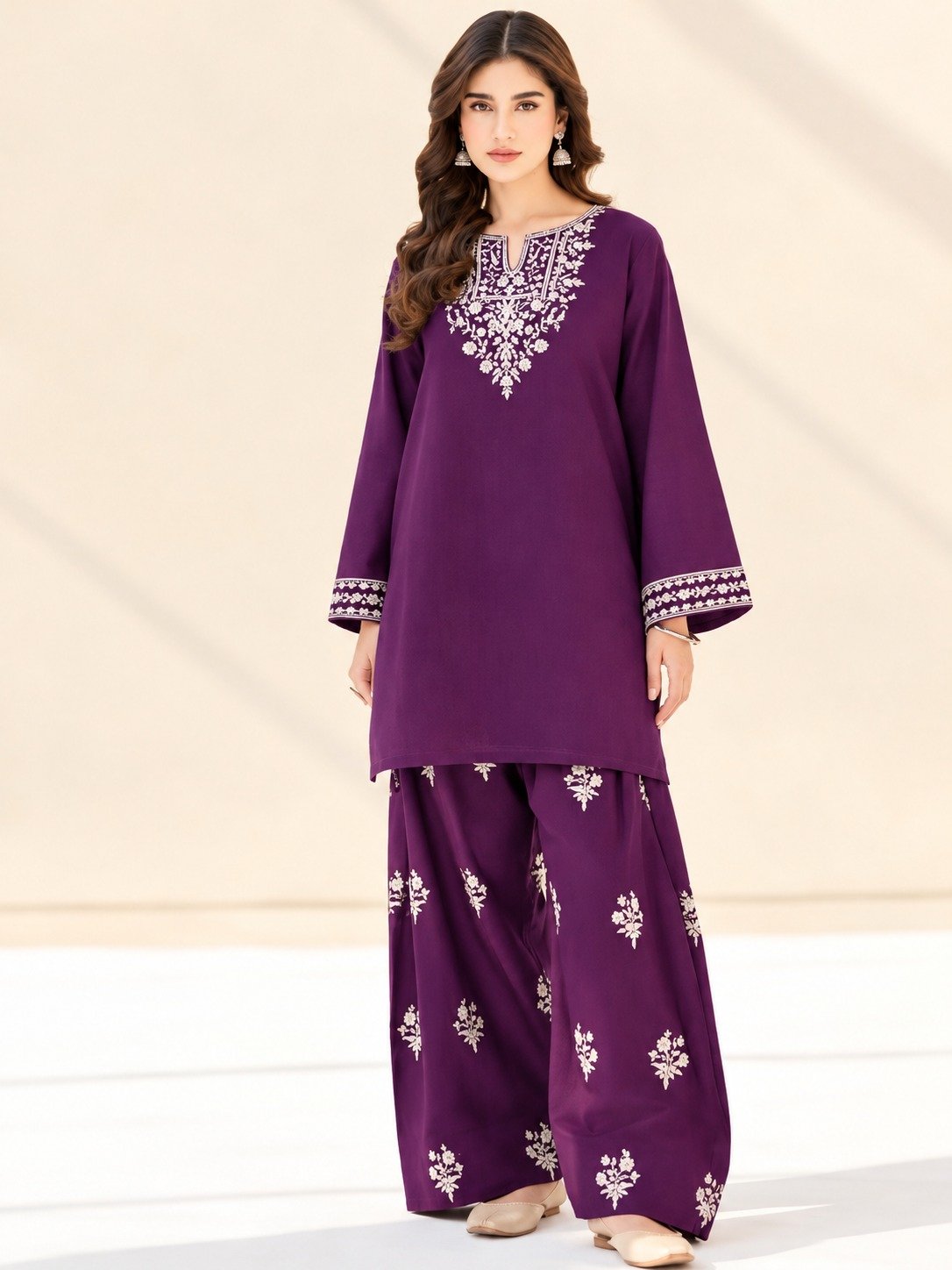 Regal Violet Premium Dhanak Embroidered 2-Piece Suit – Winter Collection 2026-27