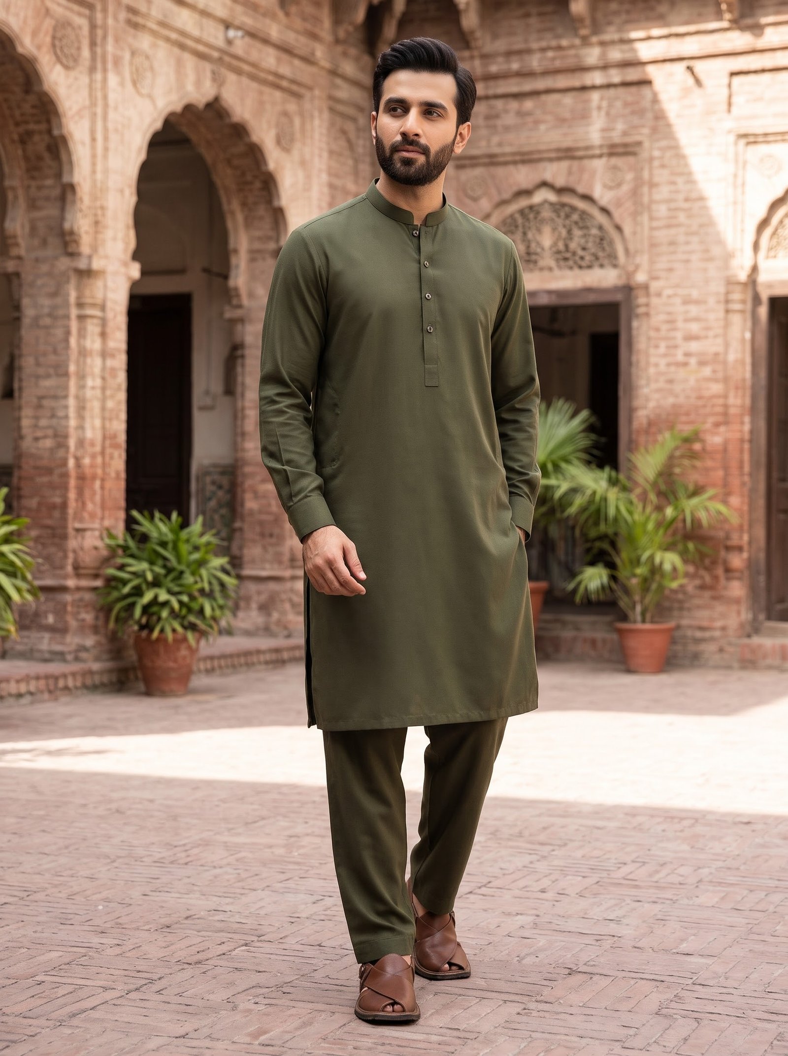 Olive Green Classic & VIP Khaddar Unstitched Men’s Winter Suit