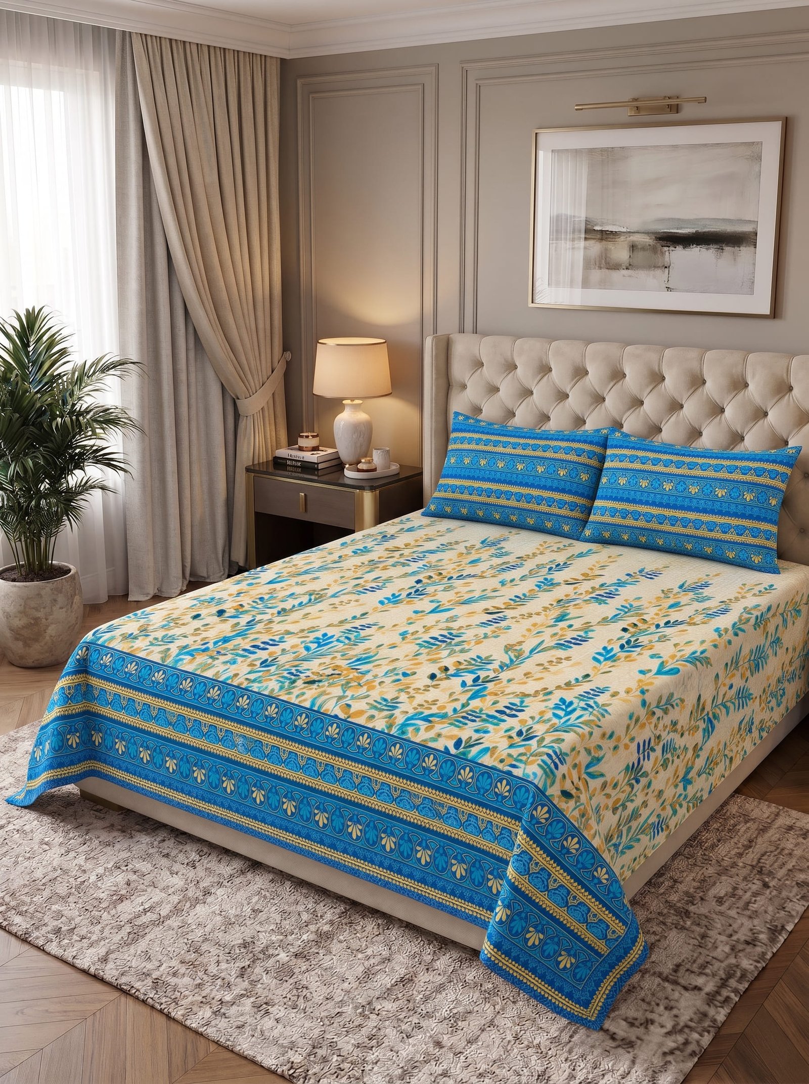 Premium Cotton King Size Bedsheet Set with 2 Pillowcases – 3 Piece Bedding Set
