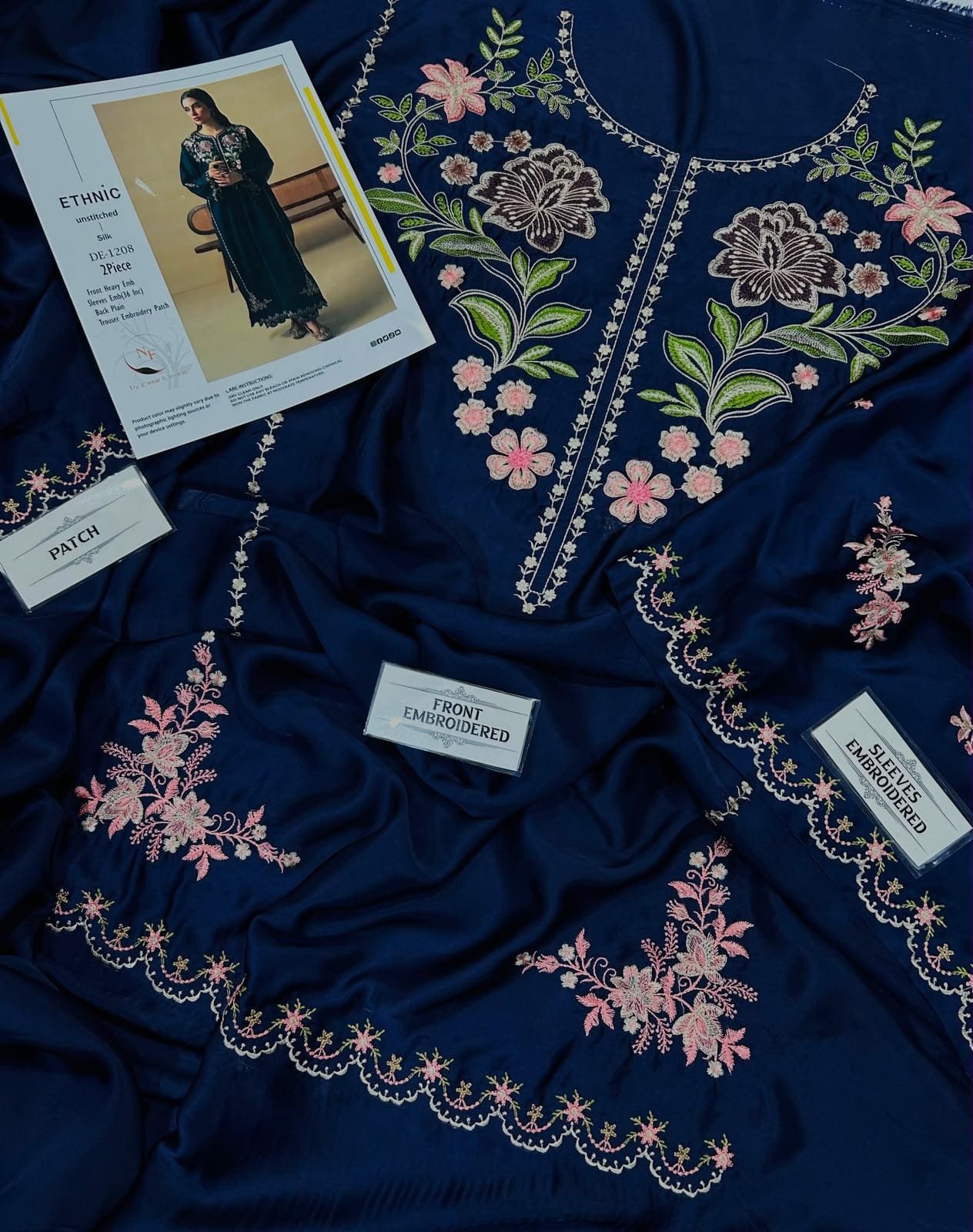 Royal Blue Elegant Heavy Embroidered Silk 2-Piece Unstitched Suit Image 3
